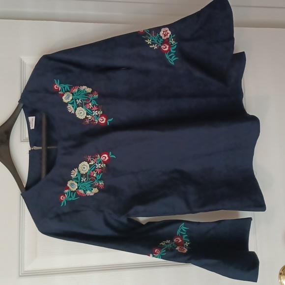 VERY J Flower Embroidered Woven Blouse